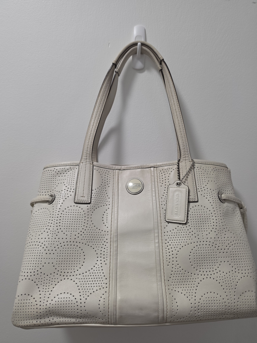 Coach Cream Perforated Signature Leather Tote